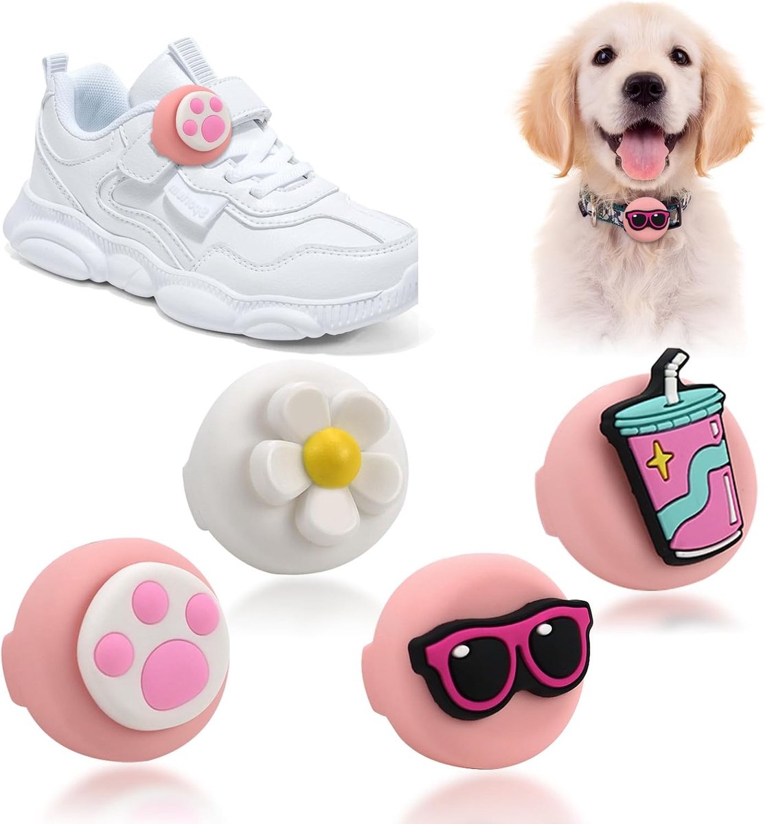 Cartoonbeschermhoes houder voor kinderveters, 4 stuks siliconen GPS-tracker-hoes, verborgen beschermhoes voor veters, hondenhalsband, schooltas