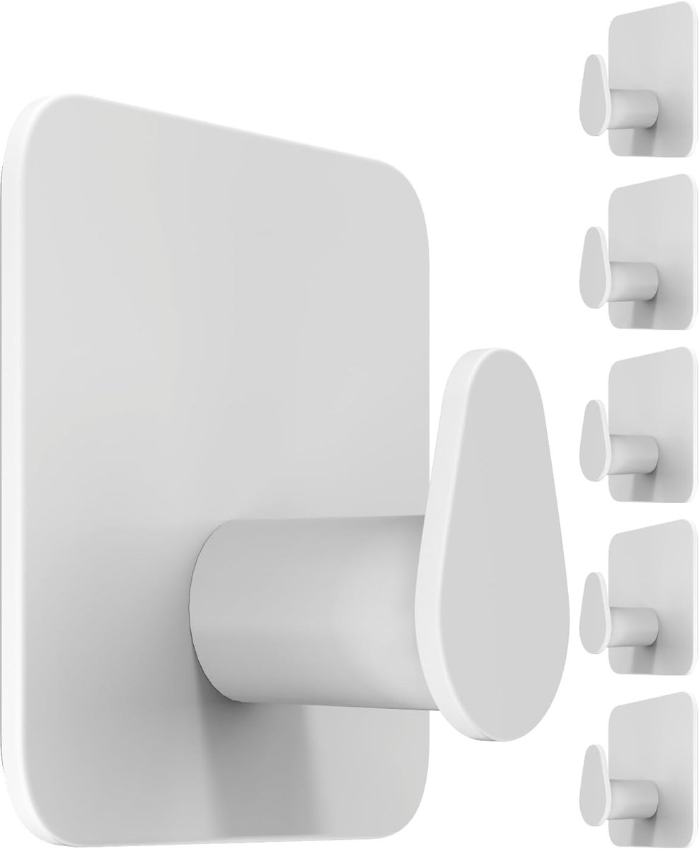 4smile Handdoekhouder zonder boren, ovaal, set van 6, wit | Handdoekhaak badkamer, haken zelfklevend met 3M-kleefpads - stijlvolle zelfklevende haken wandhaken