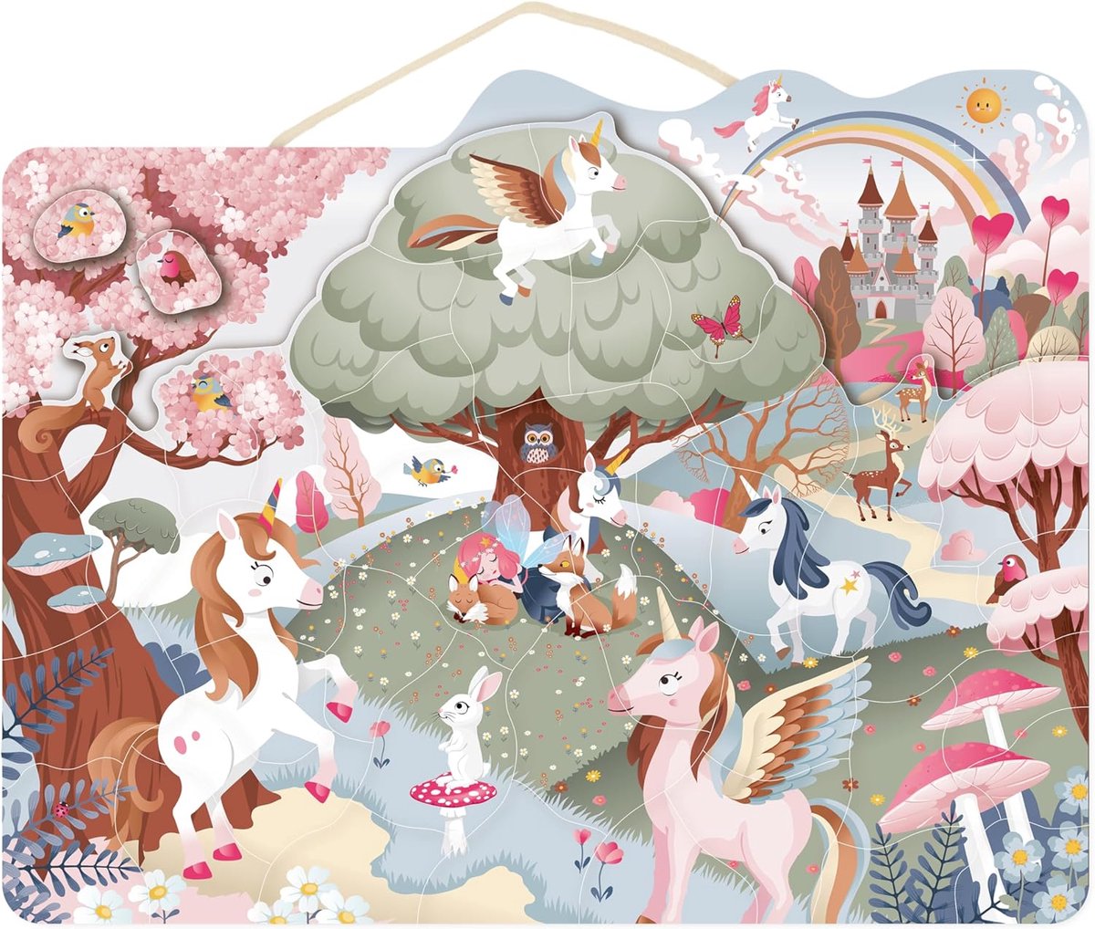 Monkey SP6005 Magnetische puzzel eenhoorn 42 x 33 x 1 cm kleurrijk, houten speelgoed voor kinderen, liefdevolle details, leuk cadeau-idee