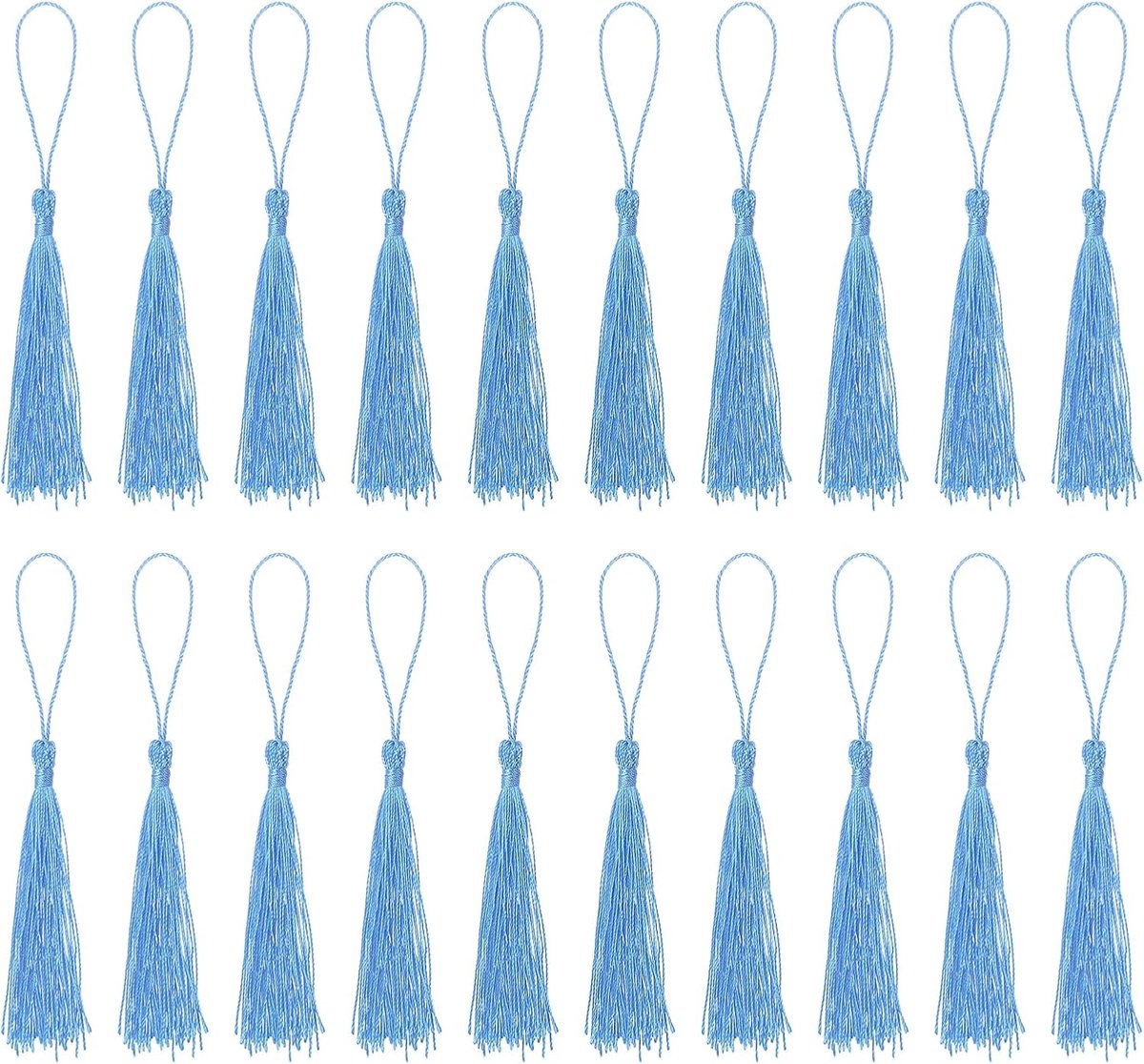 Bladwijzerkwasten - 30 stuks 13 cm zijdezachte mini-kwastjes met lussen voor sleutelhanger afsluiting handgemaakte doe-het-zelf knutselaccessoires, lichtblauw