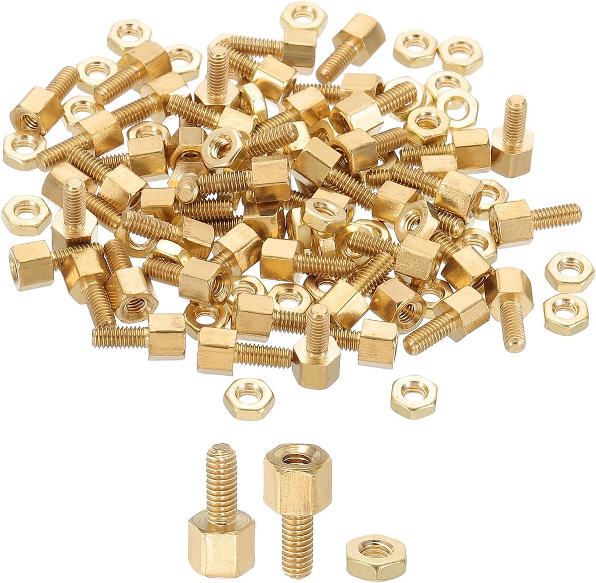 M2,5 x 4 mm + 6 mm afstandsschroeven, 100 stuk mannelijk naar vrouwelijk zeskantige messing printplaat afstandhouder assortimentset
