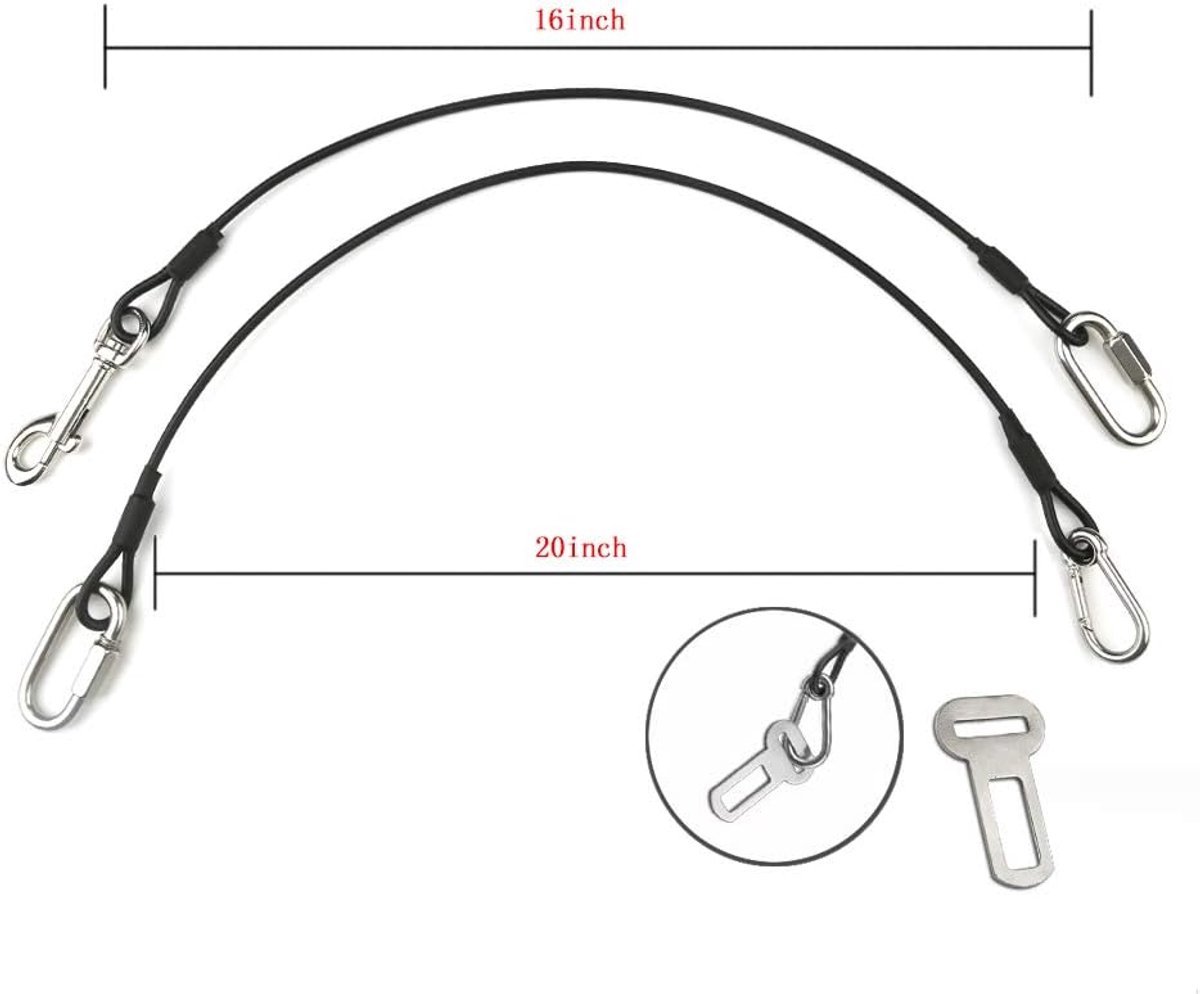 Sonku 2 Pack Proof Stalen Kabel Veiligheid Voertuig Riem Geschikt voor kleine, middelgrote, grote en X-Large honden