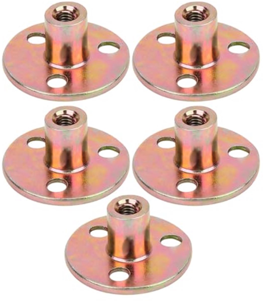 Flensmoeren M6 M8 M10, Verzinkt IJzer, 5 Stuks, T-stuk Moer met Ronde Basis, 3-gats Verbinding voor Meubel Montage