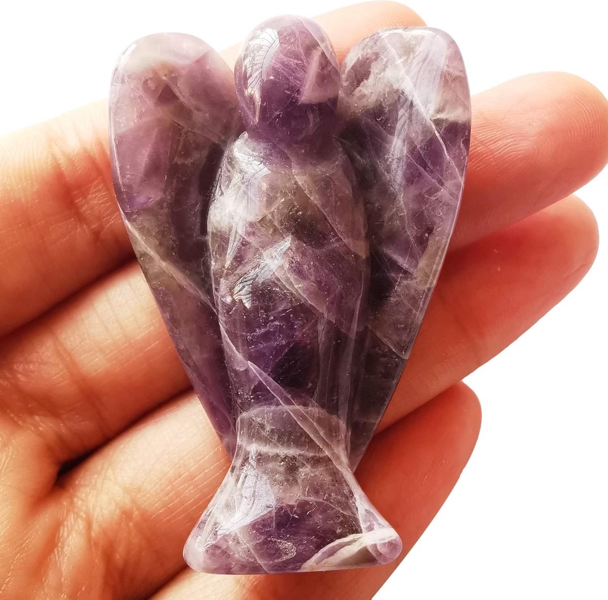 amethist beschermengel standbeeld, handgesneden steen genezing kristal tas figuren decoratie, 5 cm