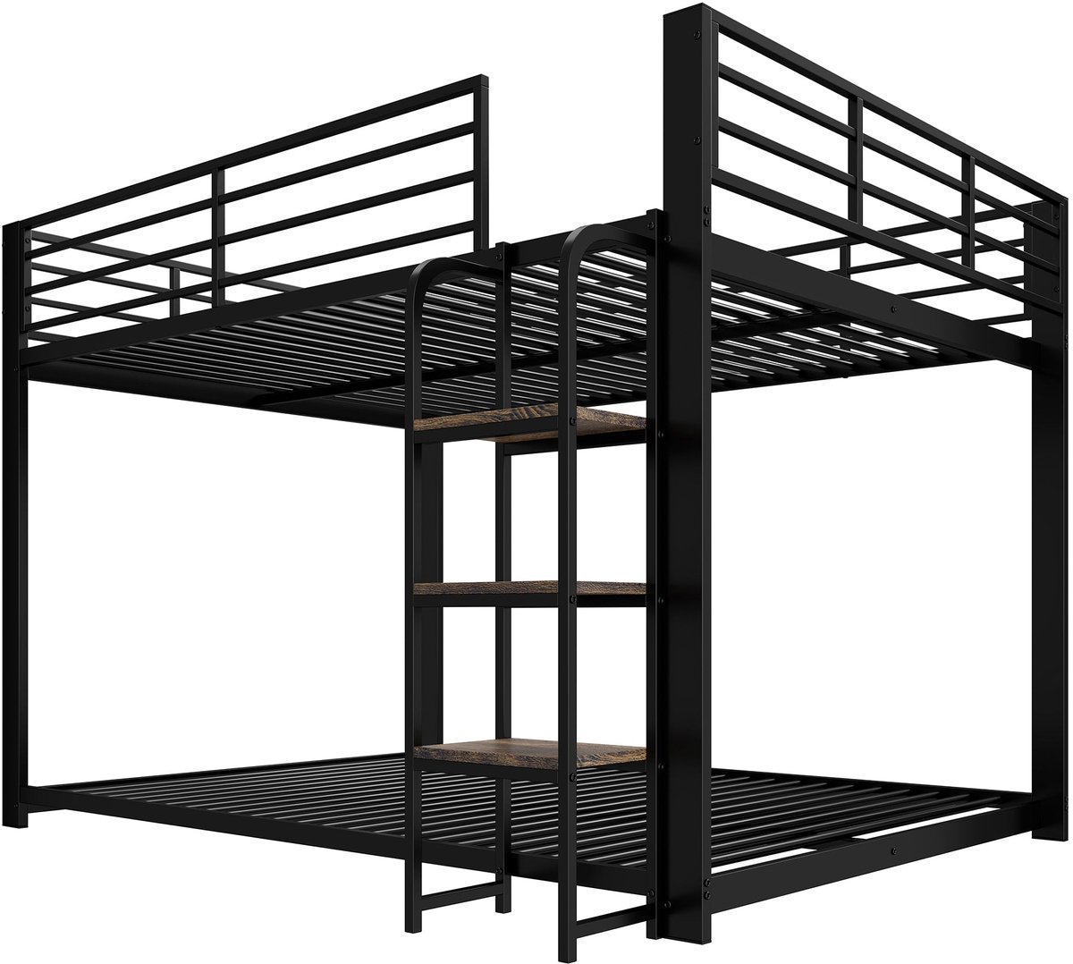 Merax Stapelbed voor Kinderen 140x200 cm - Zwart - Metalen Bed - Met Houten Trapplanken - Veiligheidsrand