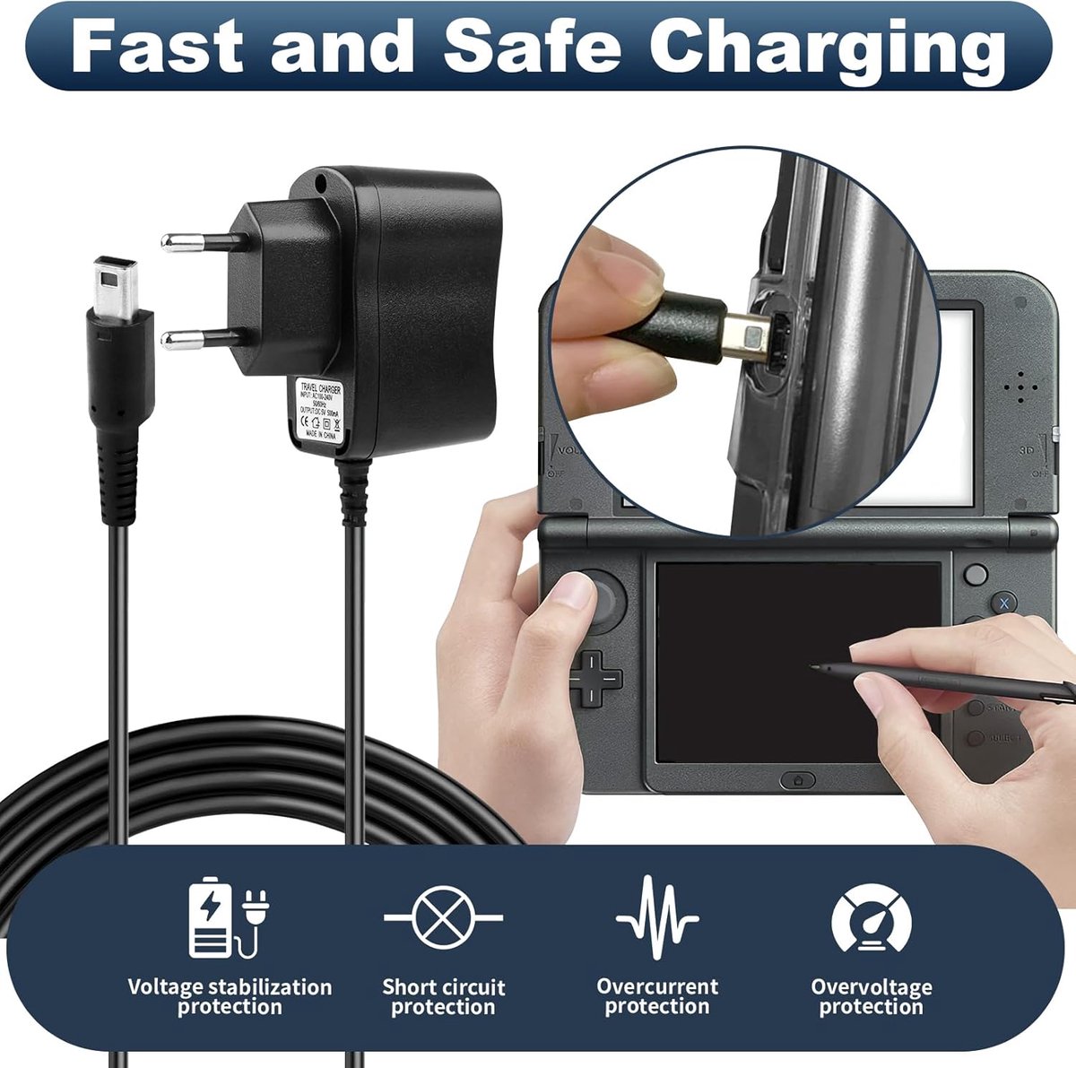 1,2 m oplader voor Nintendo 3DS/3DS XL/2DS, 5 V oplader power adapter