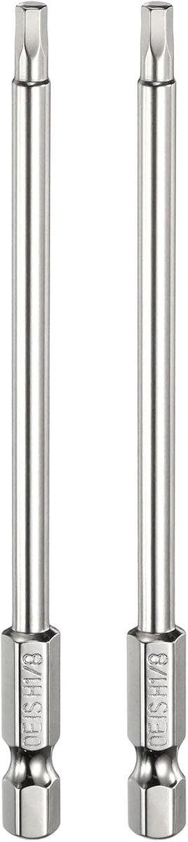 Set van 2 H1/8 schroevendraaiers, 1/4 inch inbus-schroevendraaier, 100 mm lang, zeskantige boor, sleutel, magnetische steeksleutel, industrie, S2 gelegeerd staal, zeskantige bitset