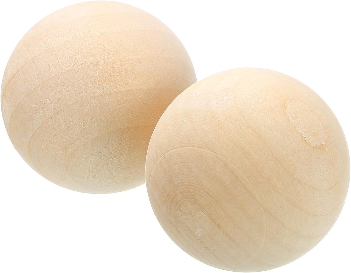 2 stuks ronde houten ballen, diameter 60 mm, onafgewerkte massief houten kralen, kleine natuurlijke knutselballen voor doe-het-zelf knutselprojecten, kunstornamenten