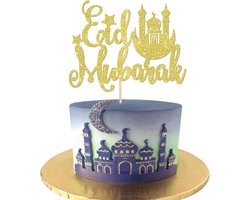 Eid Mubarak topper, ramadan taarttopper, mubarak taartdecoratie, cupcake-eid, voor moslim, eid, islamitische taartdecoratie (goud C)