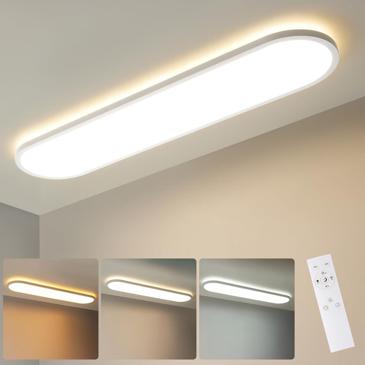 LED plafondlamp dimbaar met afstandsbediening, 80x20x2,9cm, 36W 4500LM 2700K-6500K met geheugenfunctie, kantoorplafondlamp, LED paneel voor woonkamer, slaapkamer, badkamer, keuken, ovaal