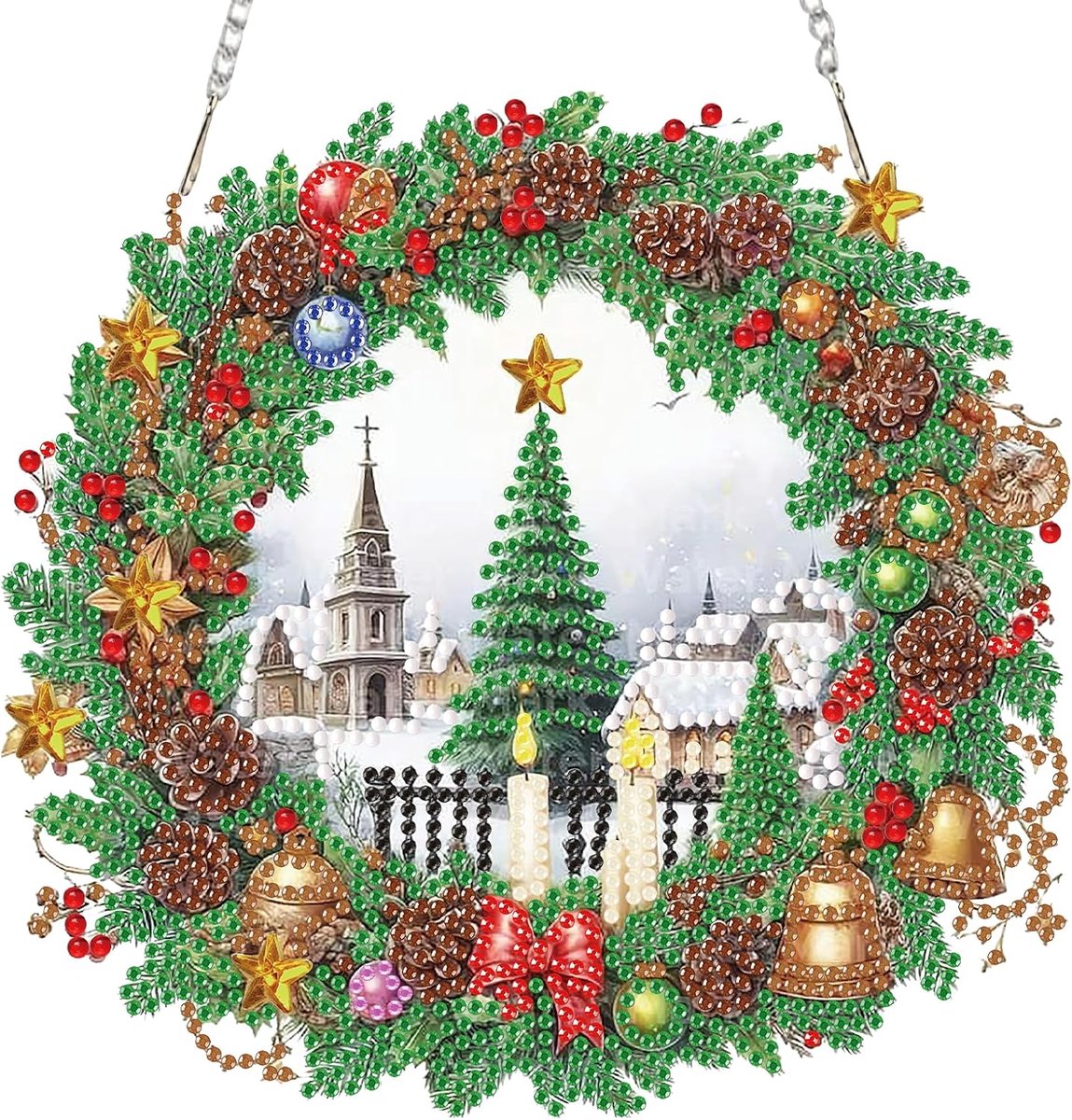 DIY kerstkrans diamant kunst hangende hanger kits, 5D kerst diamant schilderij ornament kits voor volwassenen, speciaal gevormde diamant schilderij opknoping kristal strass kunst voor