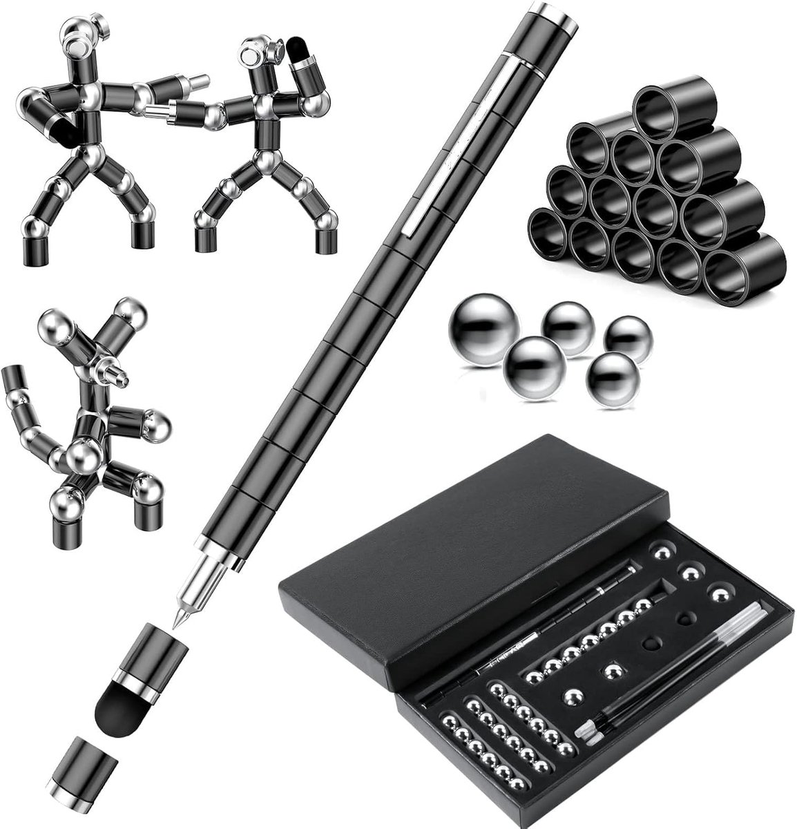 Magnetische balpen, zwart, 56 stuks, magnetisch, multifunctioneel, met zwarte geschenkdoos, magnetisch speelgoed voor stressvermindering, fidget-speelgoed, creatief cadeau