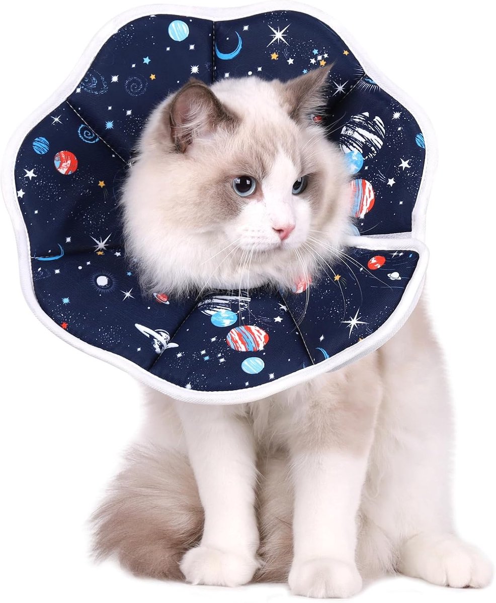 Halsketting voor katten, comfortabele zachte Elizabethaanse halsketting, verstelbare herstelhalsband voor katten, voor genezing van wonden en ter voorkoming van beten, M (blauw, M)