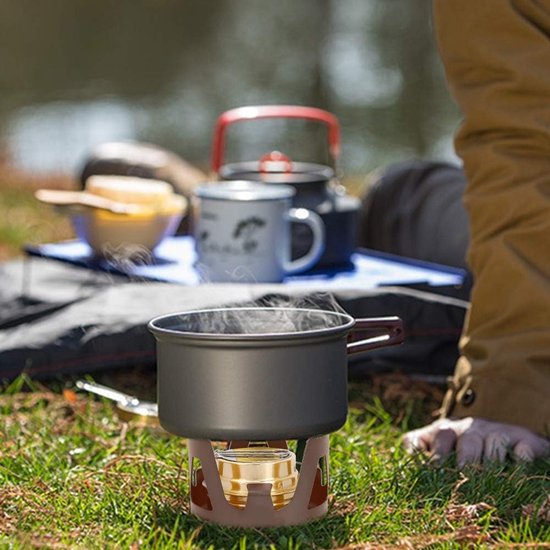 SnelShoppen - Mini Alcoholfornuis voor Backpacken - Lichtgewicht Messing Spiritusbrander met Aluminium Standaard - Draagbare Ultralichte Mini-kook Spi — afbeelding 3