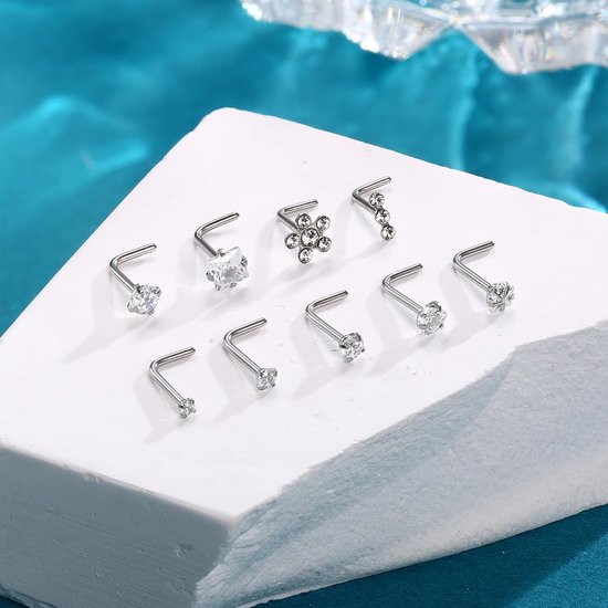 Studs Kit 9 Stks Chirurgisch Staal L Vormige & Schroef Zilver & Gouden Neus Studs Sieraden met 1,5 mm tot 4,5 mm CZ voor Alle Neuspiercing Sieraden voor Vrouwen Mannen — afbeelding 4