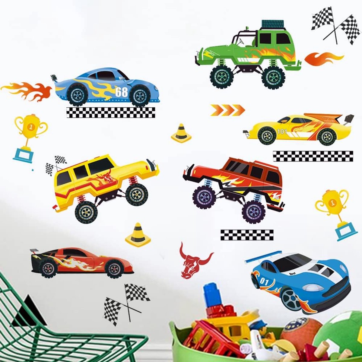 Muurstickers Voertuig Teken Muurstickers Kids Jongens Slaapkamer Peuters Speelkamer Kwekerij Muur Decor