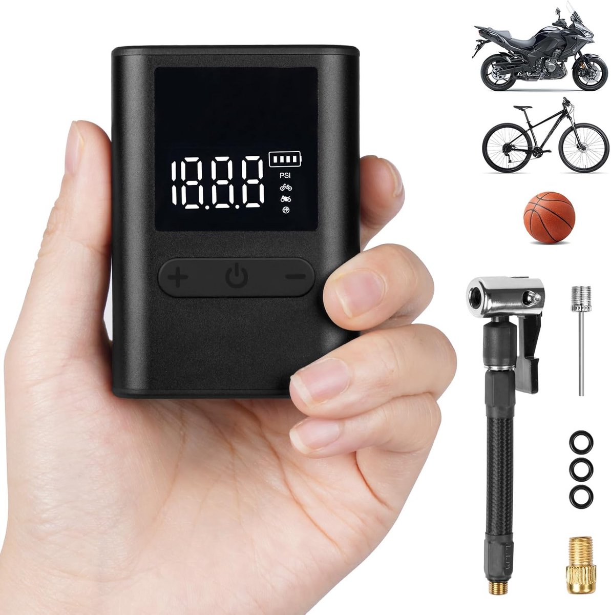1PCS Mini Fietspomp, Minipompen voor Fietsen, Ultracompacte 100PSI Fietsluchtpomp, Elektrische Fietspomp met Digitale LCD-drukmeter, 500mAh, Oplaadbare Type-C Batterij, Nieuw