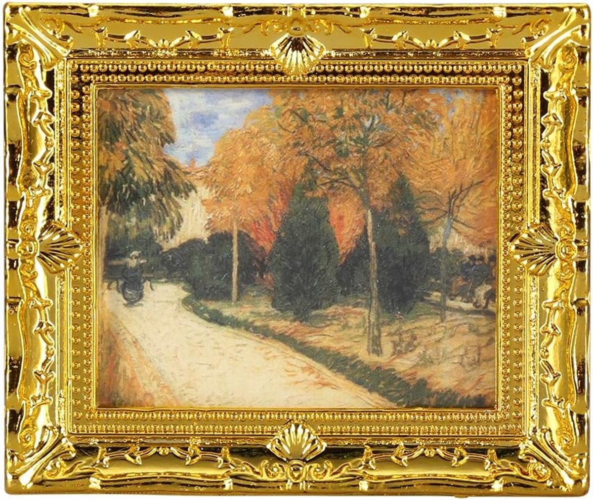 Olieverfschilderij, MAGT 1:12 Poppenhuis Miniatuur Gouden Frame Wandfoto Decoratie Accessoires