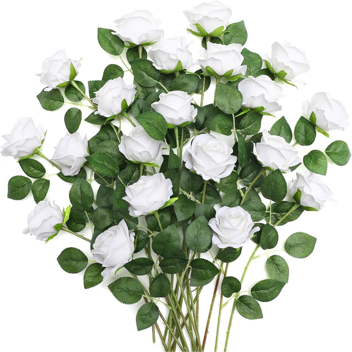 20 stuks witte roos kunstbloem, zijde bloeiende roos met stengel, kunstmatige roos boeket realistische bloem voor thuis tafel kantoor feest bruiloft tuin arrangementen (witte roos)