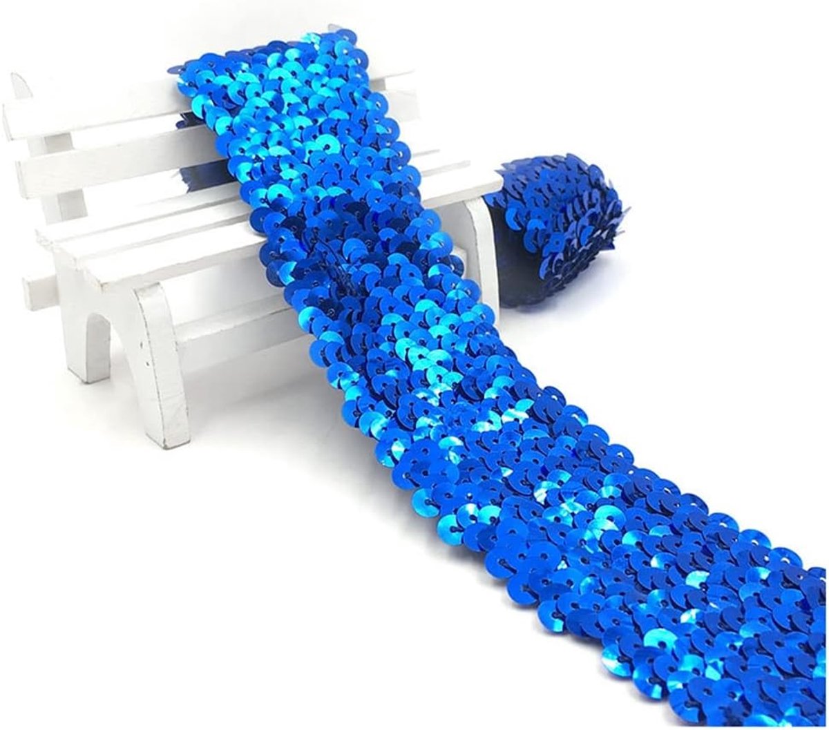 Paillettenband 48 mm breed glitter pailletten band 10 m lang stretch paillettenrand paillettenrand paillettenrol voor danskleding naaien DIY handwerk hoofdband blauw