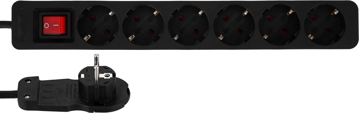 0012626514 Smart, meervoudige stekkerdoos 6-voudig met platte stekker (8 mm), 2 m, max. 3680 W, zwart