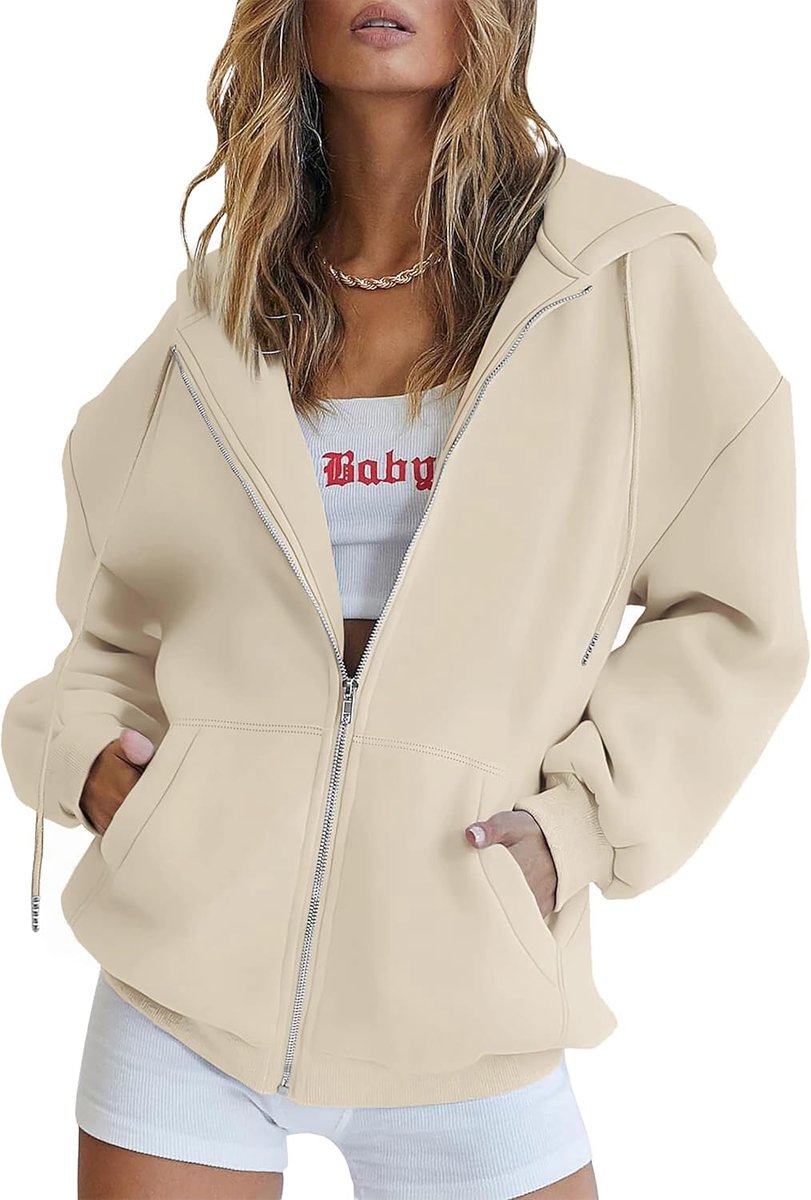 Hoodie voor dames, sweatjack, capuchonjas, herfst, winter, lang sweatshirt, capuchon, ritssluiting, mantel, oversized trui