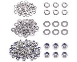 150 Pcs Metrische 304 RVS M4 Zeskantmoeren En M4 Platte Sluitringen Met M4 Split Lock Sluitringen Assortiment Kit, Hex Lock Moer Voor Home Automotive Shop Gebruik