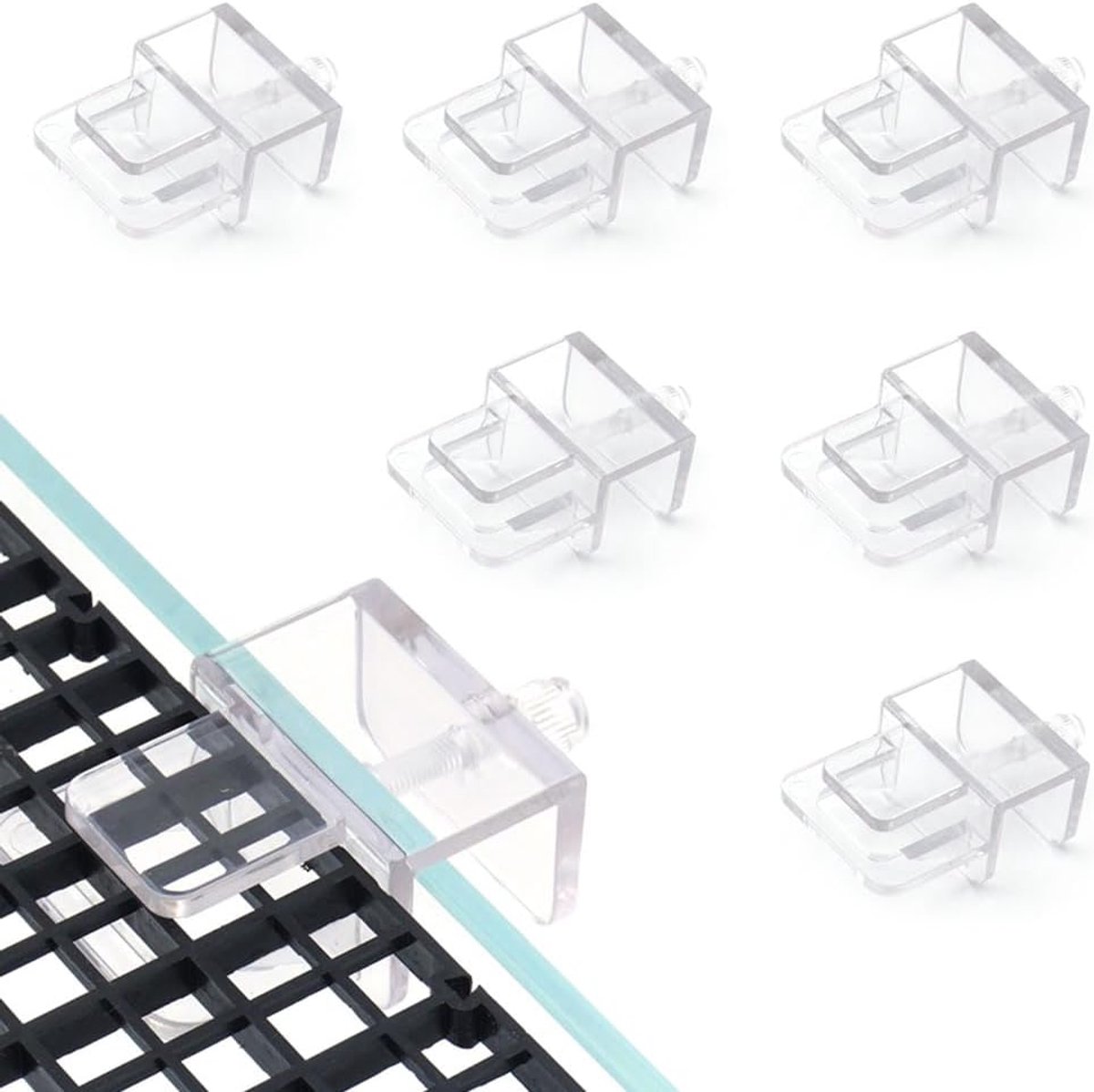 6 stuks aquariumdekselclips, transparante ABS kunststof randloze aquariumtop cover ondersteuning, geschikt voor kunststof verdelers en doe-het-zelf anti-springen net