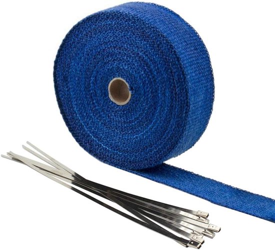 5cm x 5m Glasvezel Blauw Motorfiets Thermische Band Uitlaat Tape Band Hittebeschermingsband Uitlaatpijp Isolatie Uitlaattape Uitlaatband Auto met 6 Kabelbinders — afbeelding 2