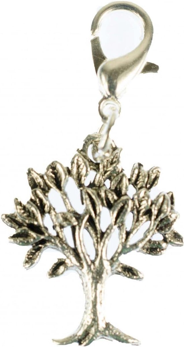 Boom bladeren charm filigraan bladboom zilver - handgemaakte modesieraden I ketting hanger verzilverd - bedelhanger bedelarmband - hanger voor armband, 20 mm, Metaal, Geen edelsteen