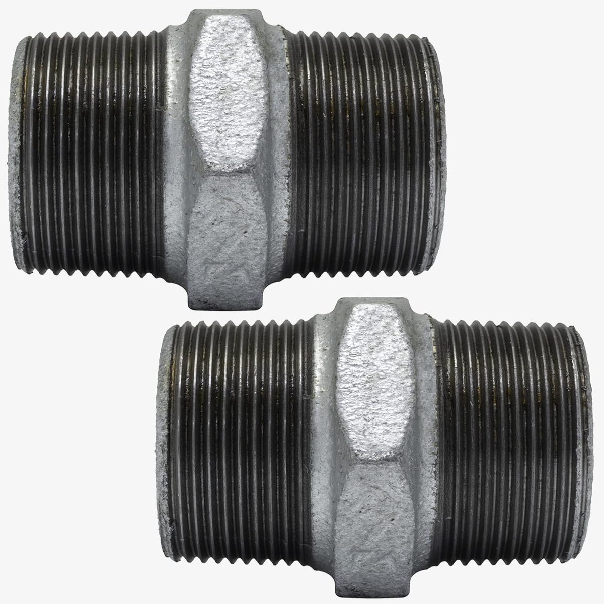 - C65069 - Set van 2 gelijke, mannelijk-mannelijke nippels 3/4 "x3/4" verzinkt - van gietijzer - buisschroefverbinding voor schroeven met dubbele schroefdraad - nippel sanitairverwarming