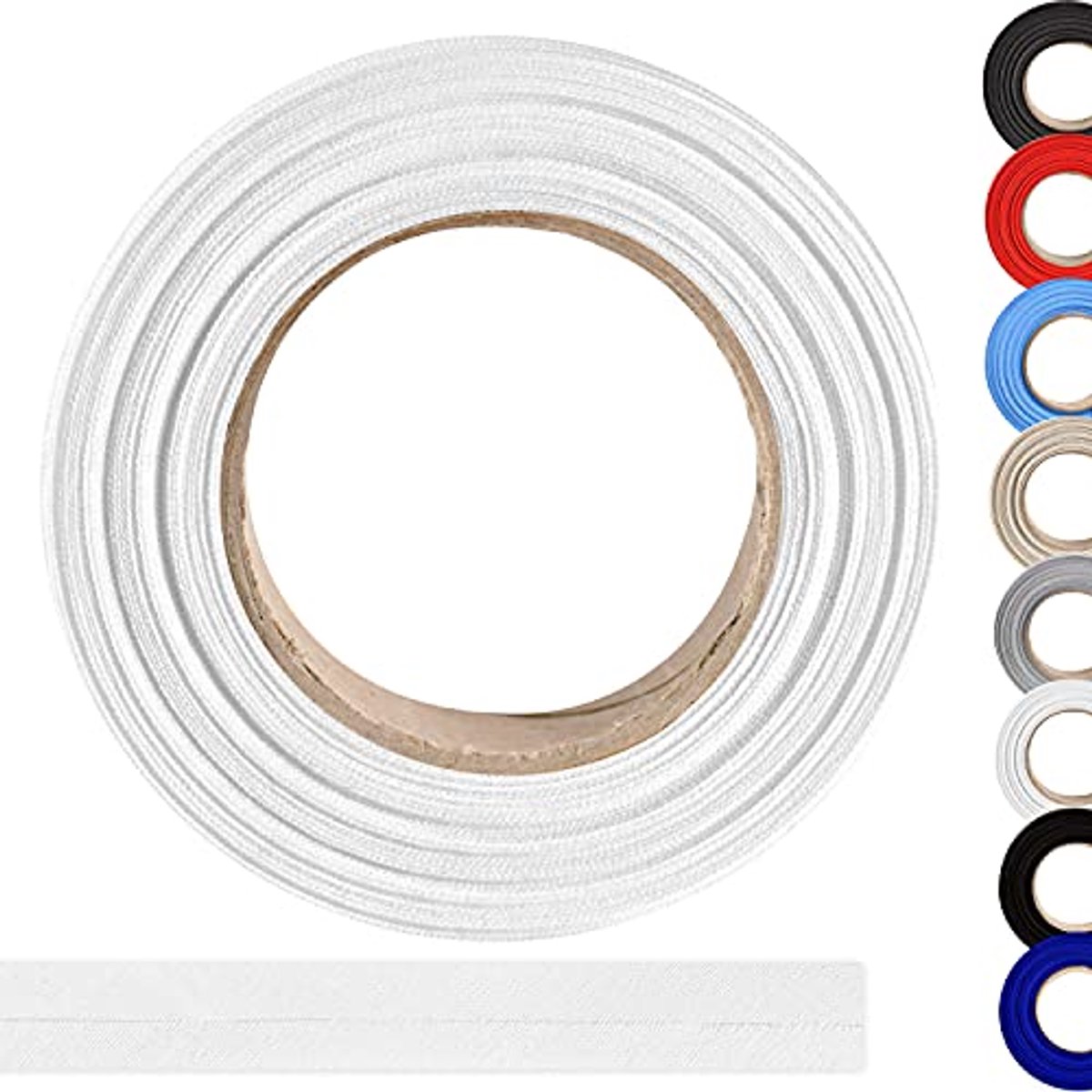 Biaisband van 100% katoen - 10 m x 18 mm (gevouwen) - Hoogwaardig omslagband, katoenen band, biaisband - Ideaal voor DIY-naaien - Gemaakt in België, op een rol (Wit)