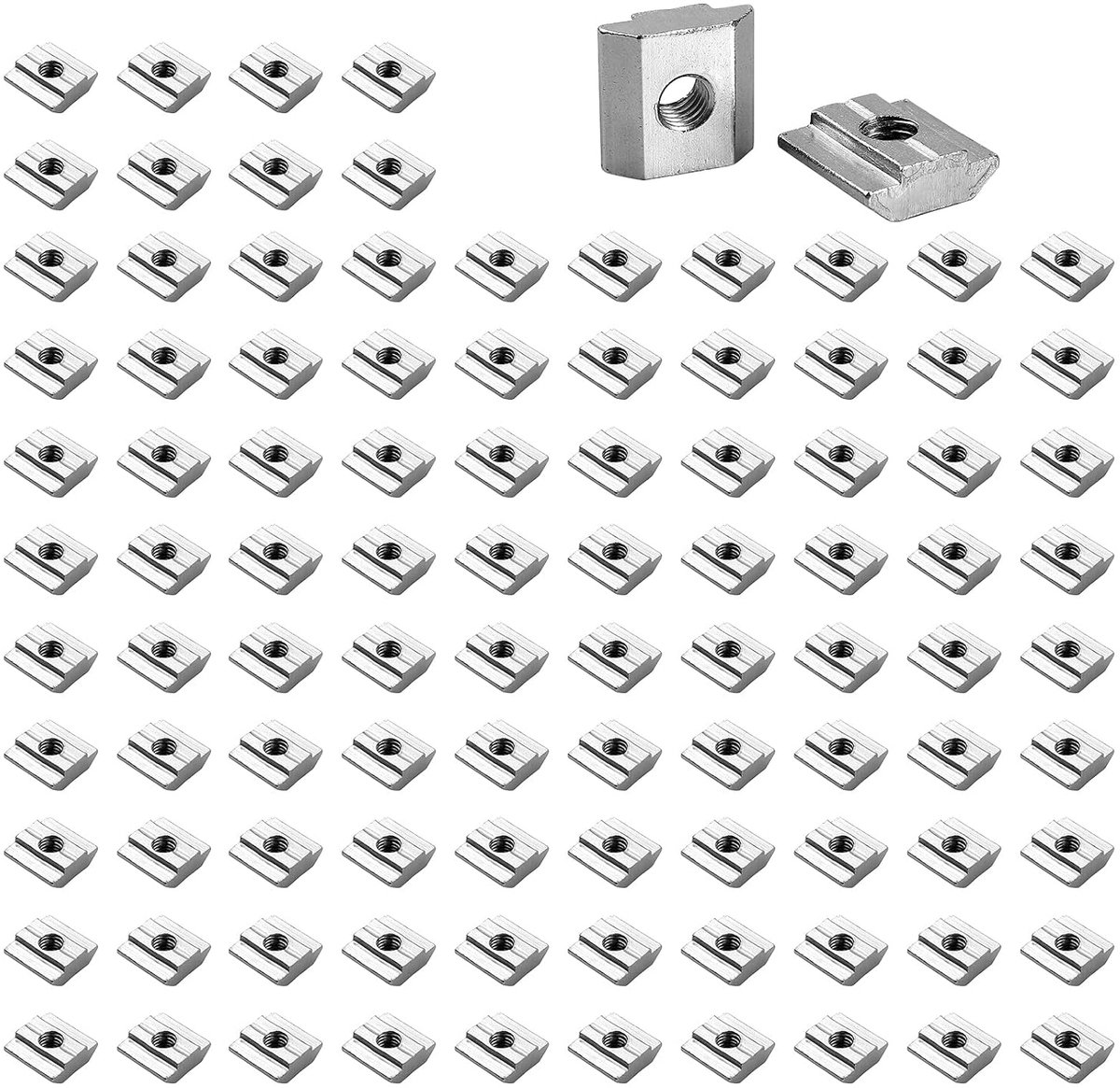 100st M6 T-Sleuf Groefmoeren in Koolstofstaal EU30, Set 100x T-rail Glijmoeren Schroefdraad M6 voor Sleuf 8mm Serie 30 3030 3060 voor Aluminium Profiel CNC 3D Printers