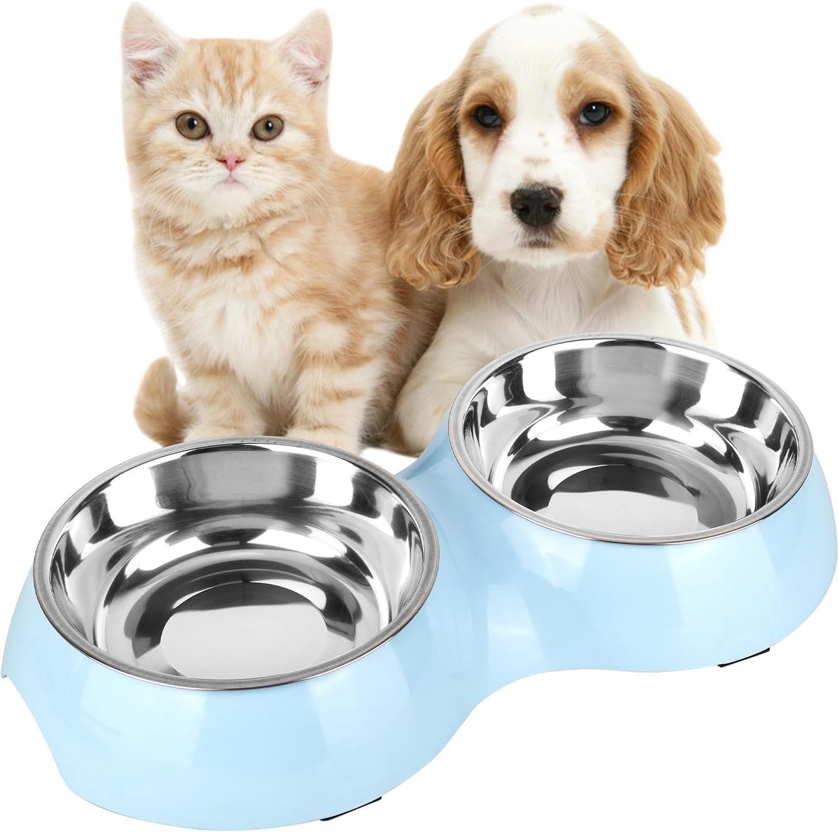 Voedingsbakken voor honden, 2 stuks, roestvrij staal, 400 ml, antislip, dubbele voerset, hondenbak, kattenbak, voederbak voor middelgrote en kleine honden, katten