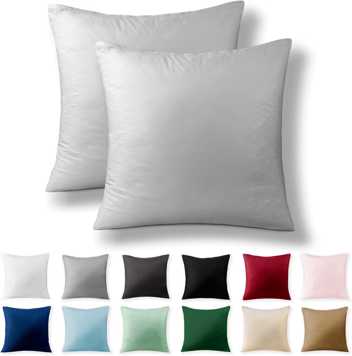 Kussenslopen - 80 x 80 cm - met YKK-ritssluiting - Hypoallergeen zonder chemische stoffen - Grijs