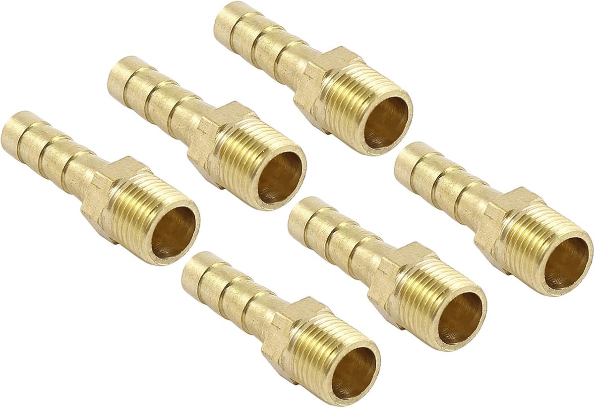 6 mm spinazie met 1/8 PT stekker schroefdraad slang x 6 stuks rechte messing slanghouder flexibele luchtaansluiting brandstofbanden flexibel goud