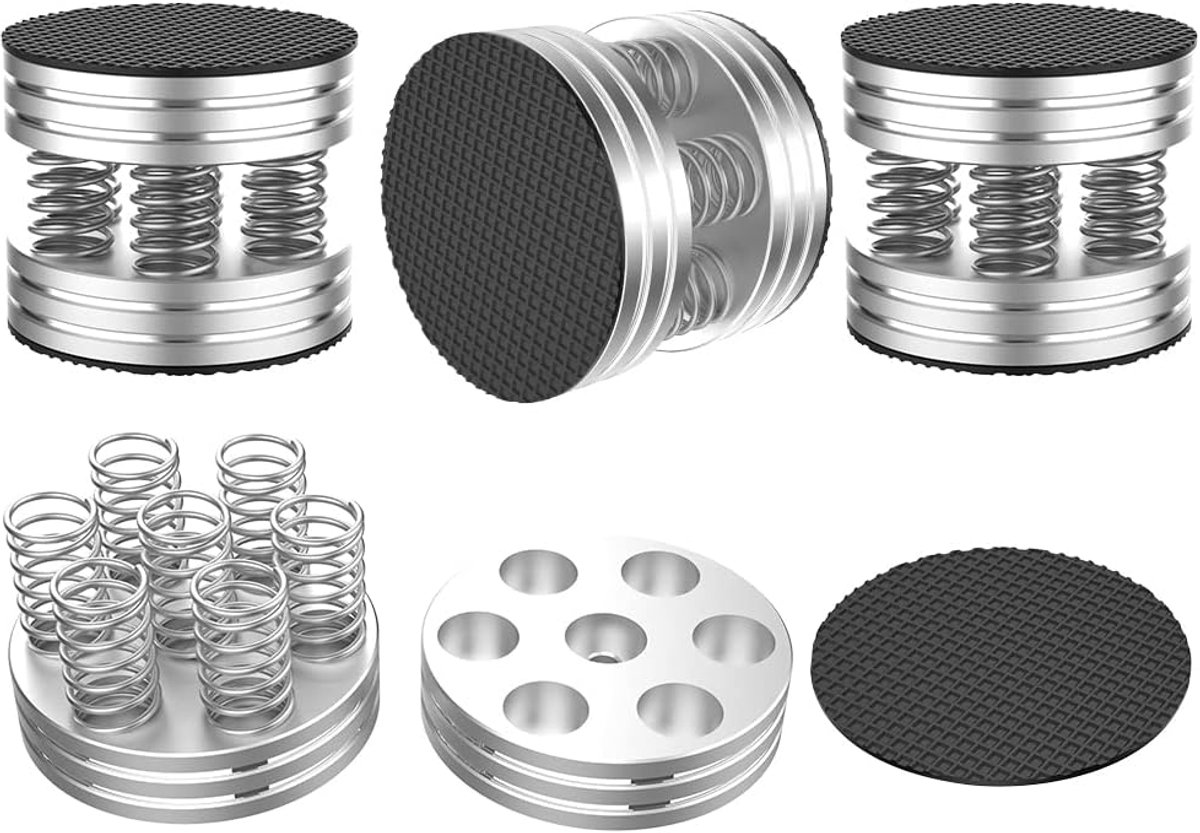 4 stuks high-end luidsprekers voeten trillingsdempers aluminium voeten audio absorberende luidsprekerstandaard met antislip mat resonantiedemper (zilver)