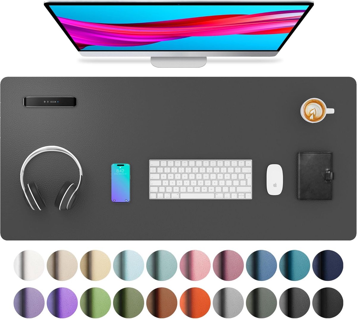lederen bureaulegger, muismat,Antislip PU-lederen bureau-vloeipapier, laptop bureaublad, waterdicht bureau-schrijfblok voor kantoor en thuiswerk (91x43cm,Grijs)