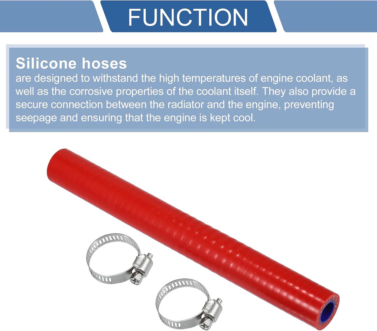 1 set siliconen slang voor auto, rood/blauw, 12 mm/0,47 inch binnendiameter, 200 mm/7,87 inch lengte, 0 graden, met klemklemmen, universeel