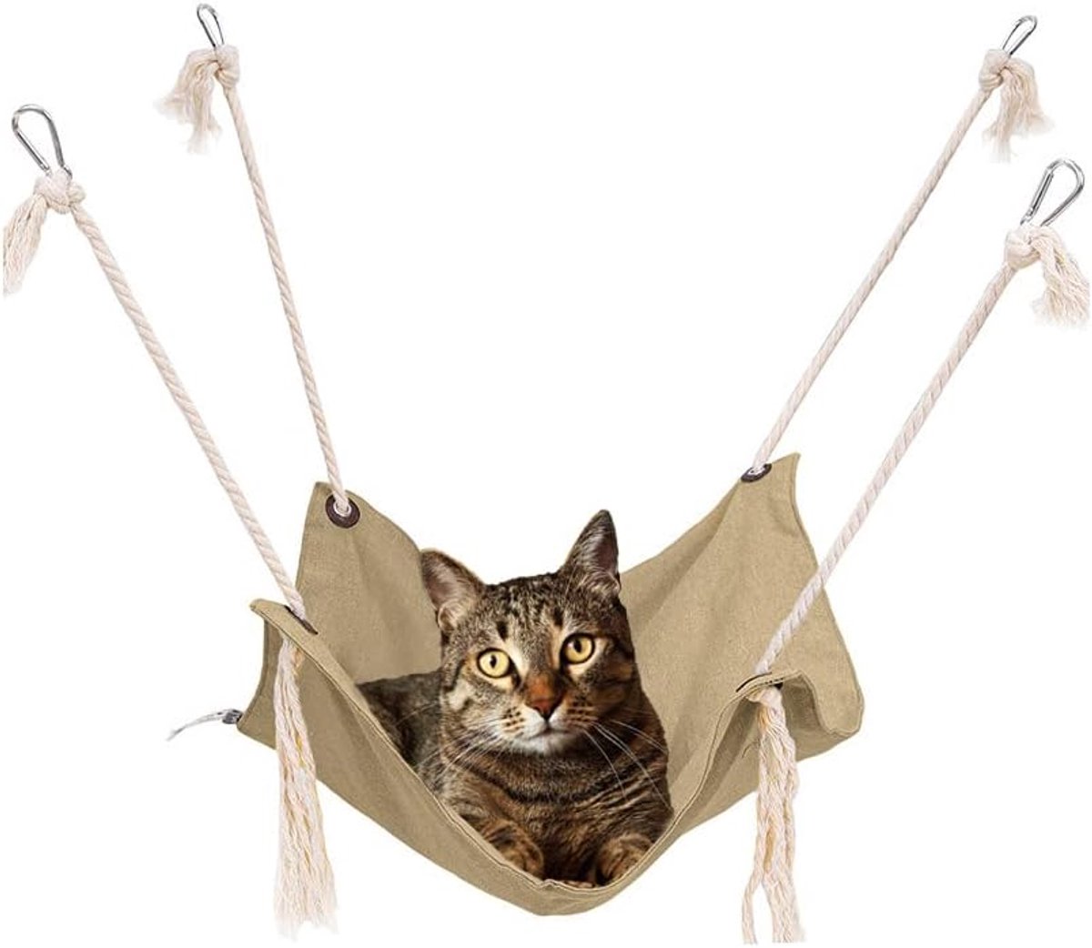 hangmat voor huisdierenkooi - kattenhangbed met metalen karabijnhaken en kwastjes, geschikt voor kittens, konijnen, kleine honden (kaki)