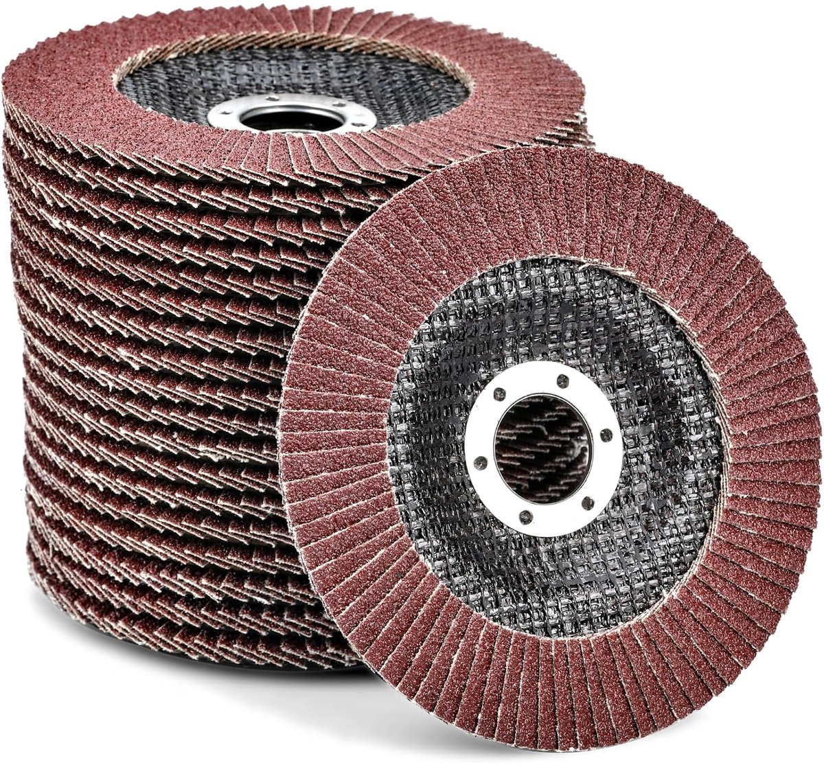 10 stuks slijpschijven Ø 125 mm, korrel 60 lamellenschijven, rood | Slijpschijven voor haakse slijpers van roestvrij staal, metaal, staal en hout