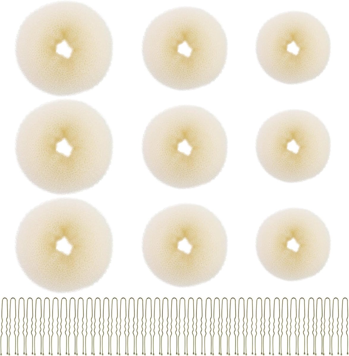 9 stuks haarbroodjesmaker, haarknot, haardonuts voor broodjes, beige haarknot, ringmakerset, 30 stuks blonde U-vormige haarspelden, voor donuts, chignon haarstijlen, balletdansers kinderen, meisjes en