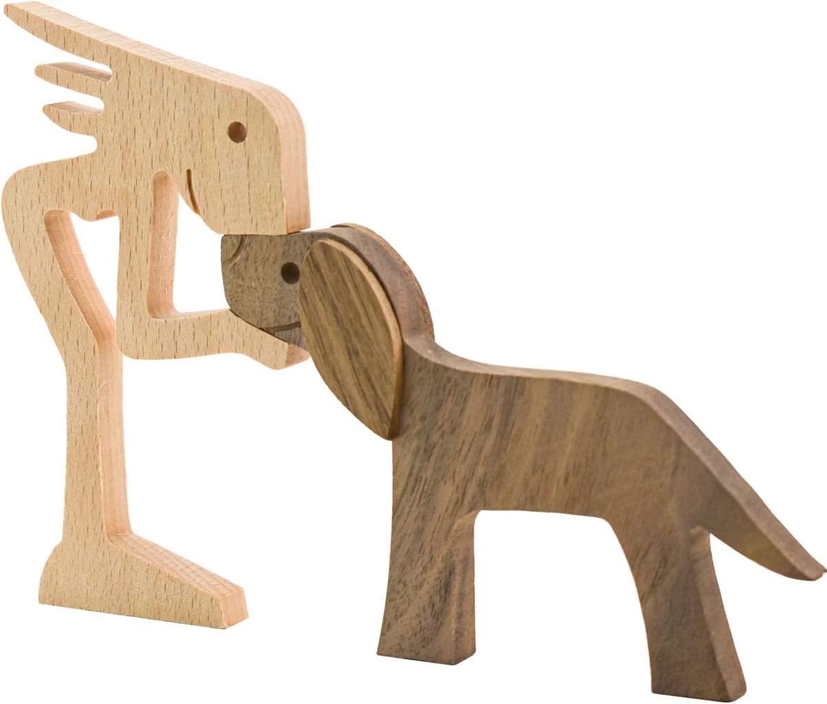 hond beeldjes handgesneden hout hond menselijk sculptuur standbeeld handgemaakte accenten ambachten houten sieren staand tafelblad decoratie ornament voor woondecoratie (6,5 x 0,35 x