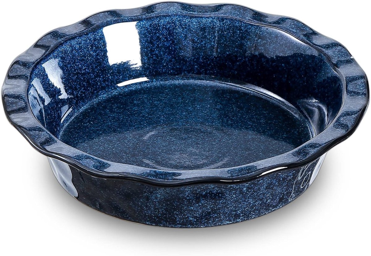 vicrays Keramische taartpan om te bakken - 23 cm taartplaat, ronde, gecanneleerde en diepe taartschotel voor taart, pizza, appeltaart, quiche, pottaarten, cake - reactief glazuur (sterrenblauw)