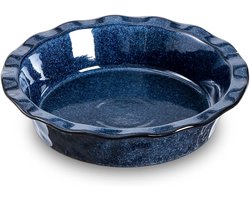 vicrays Keramische taartpan om te bakken - 23 cm taartplaat, ronde, gecanneleerde en diepe taartschotel voor taart, pizza, appeltaart, quiche, pottaarten, cake - reactief glazuur (sterrenblauw)