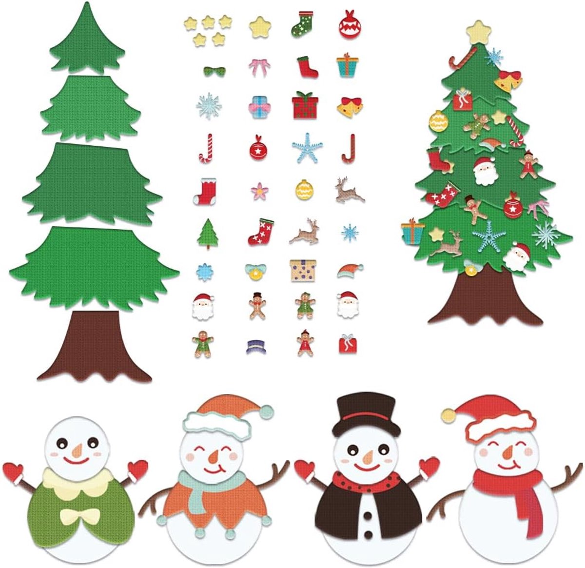 62 stuks doe-het-zelf vilten kerstmis hangend kerstboom sneeuwpop set voor Kerstmis decoratie Kerstmis vilten figuren voor flanel board verhalen Kerstmis vilt storyboard