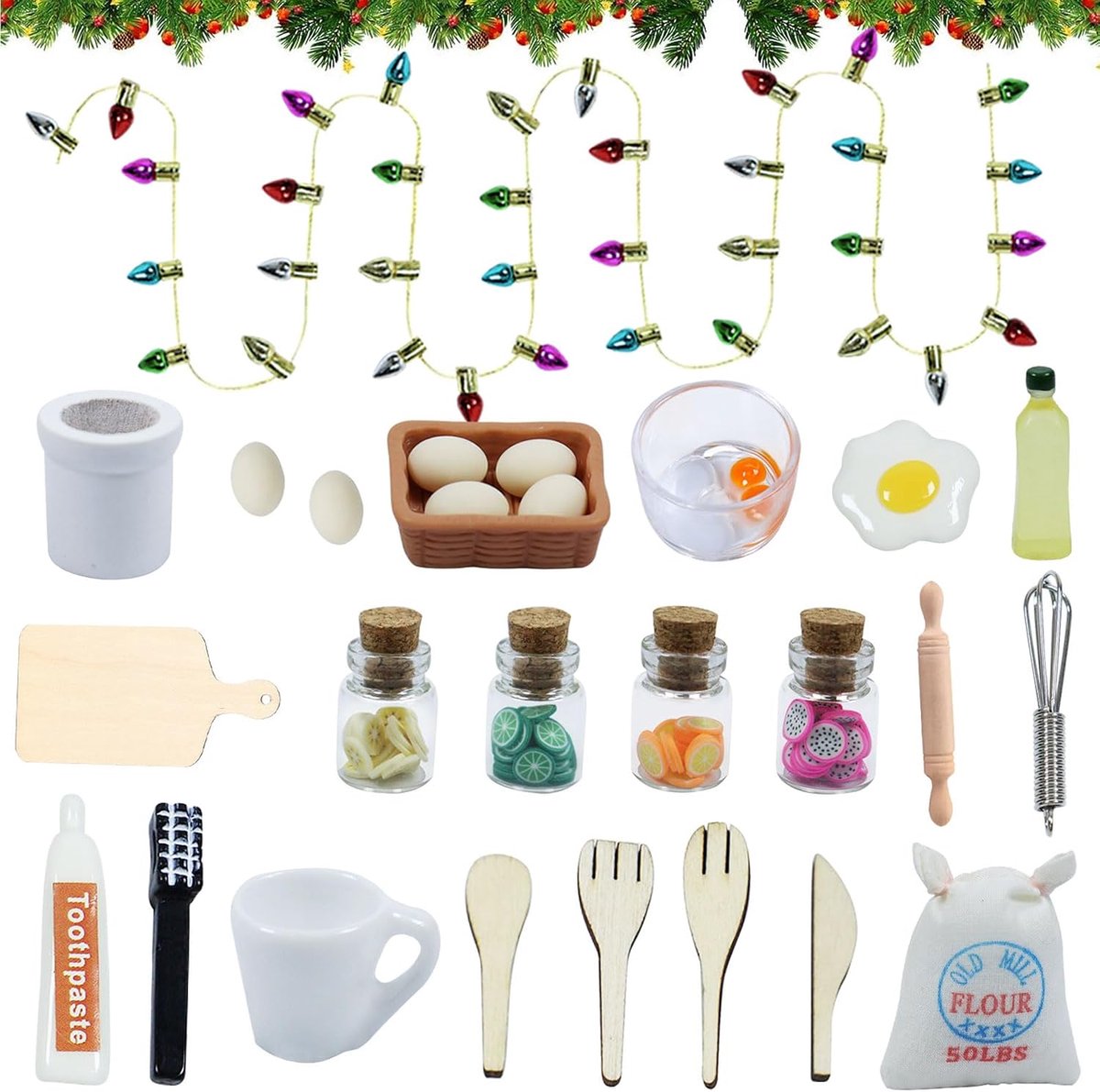 Wichtel Accessoires Kerstmis, 27 stuks kabouters keuken kerstkabouters accessoires, miniatuur keuken poppenhuis accessoires, poppenhuis servies miniatuur kabouters accessoires, voor