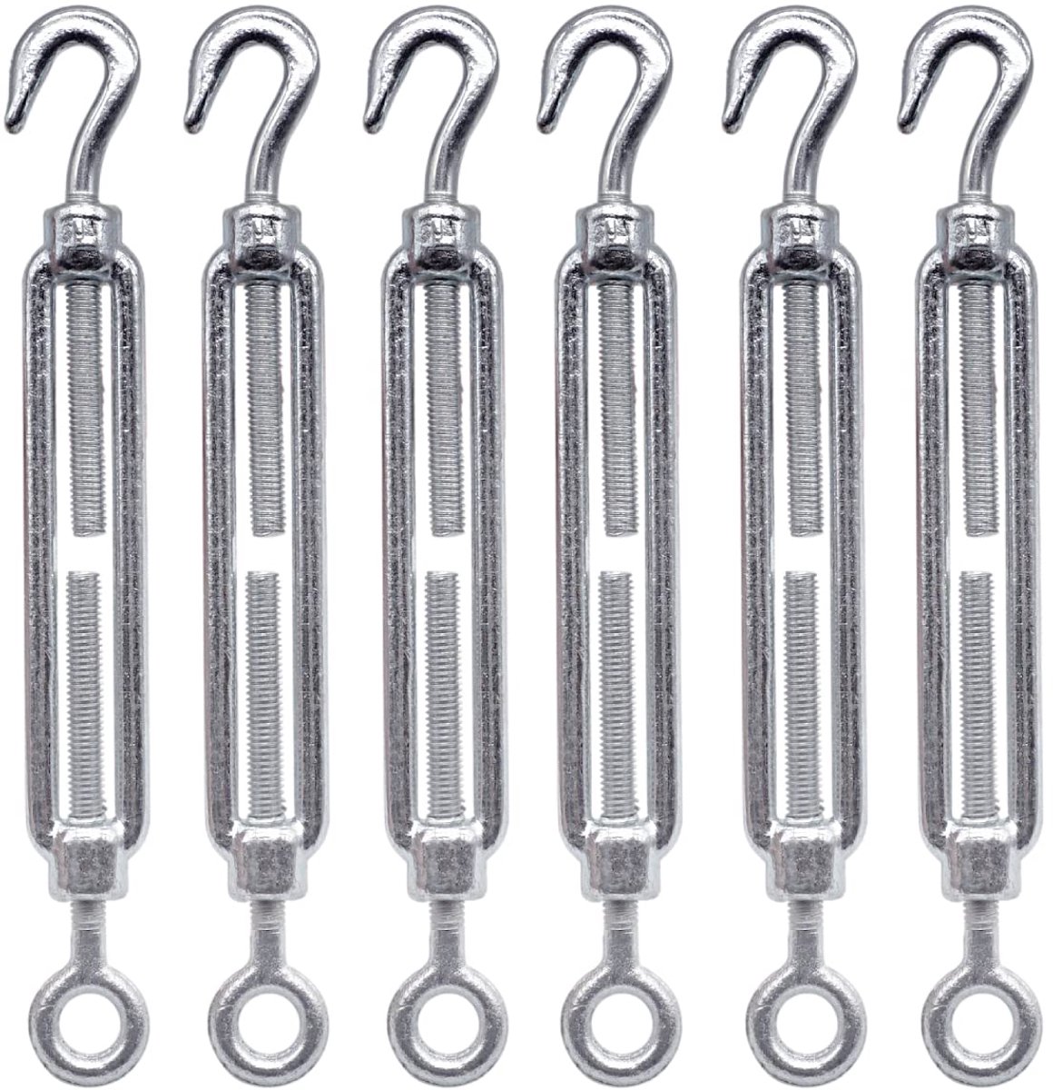 (Pack van 6 stuks) Spanschroef draadspanner M8, verstelbare spangespen haak en oog, touwkabel spanning (6 stuks, M8)