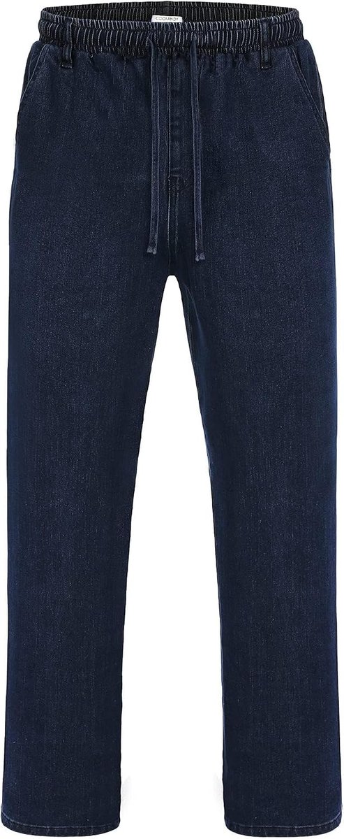 Jeans, rechte jeansbroek, stretch, slipbroek, slipjeans, stijlvolle broek, elastische tailleband met trekkoord, cargozakken voor mannen