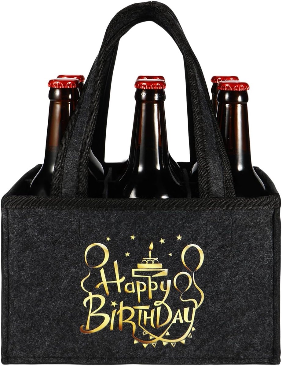 Biergeschenken voor mannen verjaardag, draagtas mannen handtas bier, grappige gepersonaliseerde geschenken mannen, grijs, Happy Birthday, Happy Birthday